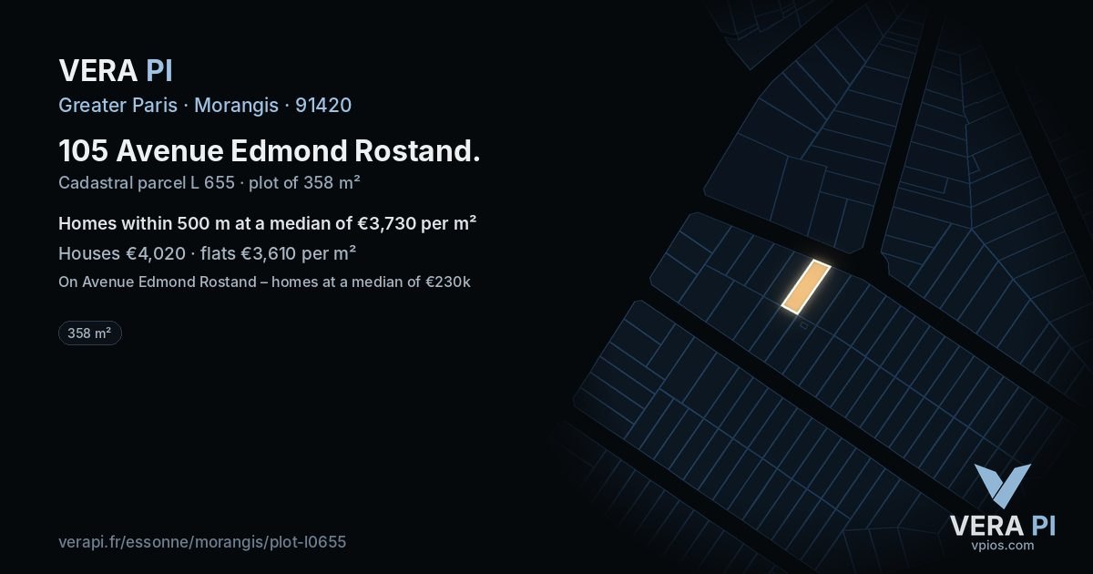 105 Avenue Edmond Rostand, Morangis at night – the plot lit, the parcels around coloured by the prices near them