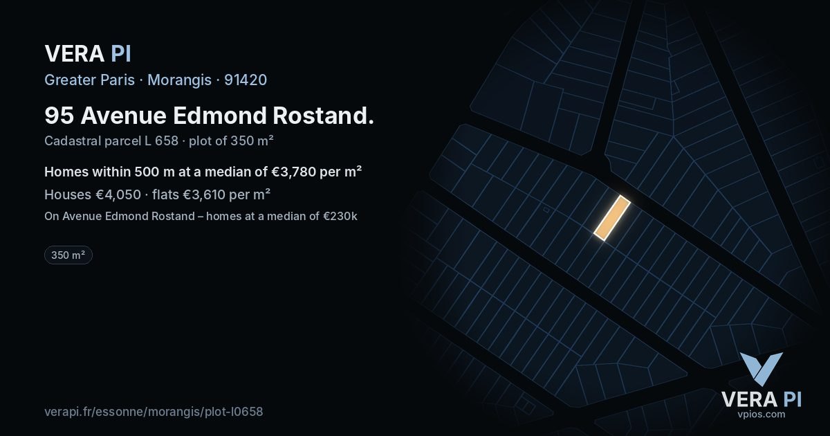95 Avenue Edmond Rostand, Morangis at night – the plot lit, the parcels around coloured by the prices near them