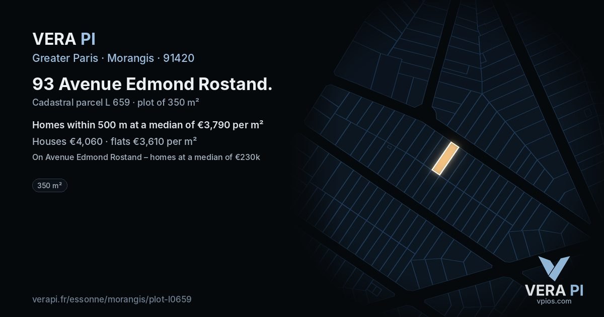 93 Avenue Edmond Rostand, Morangis at night – the plot lit, the parcels around coloured by the prices near them