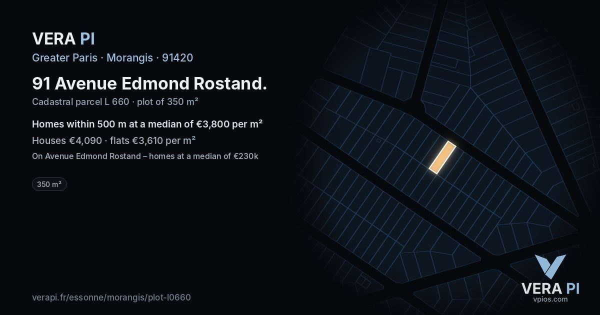 91 Avenue Edmond Rostand, Morangis at night – the plot lit, the parcels around coloured by the prices near them