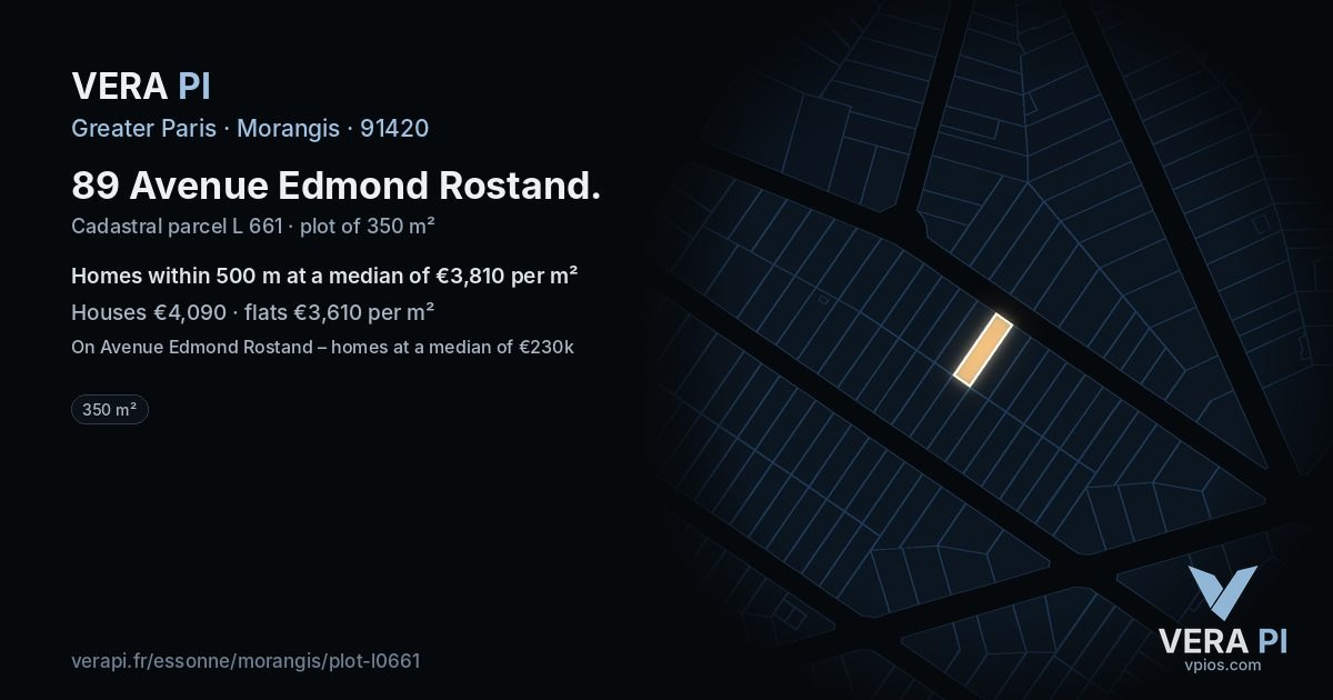 89 Avenue Edmond Rostand, Morangis at night – the plot lit, the parcels around coloured by the prices near them