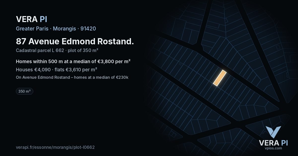 87 Avenue Edmond Rostand, Morangis at night – the plot lit, the parcels around coloured by the prices near them
