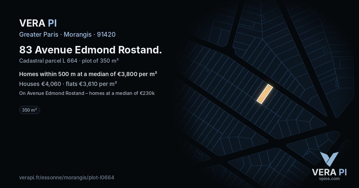 83 Avenue Edmond Rostand, Morangis at night – the plot lit, the parcels around coloured by the prices near them