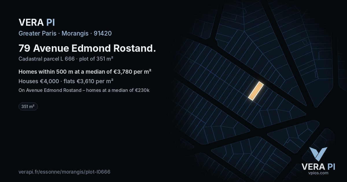 79 Avenue Edmond Rostand, Morangis at night – the plot lit, the parcels around coloured by the prices near them
