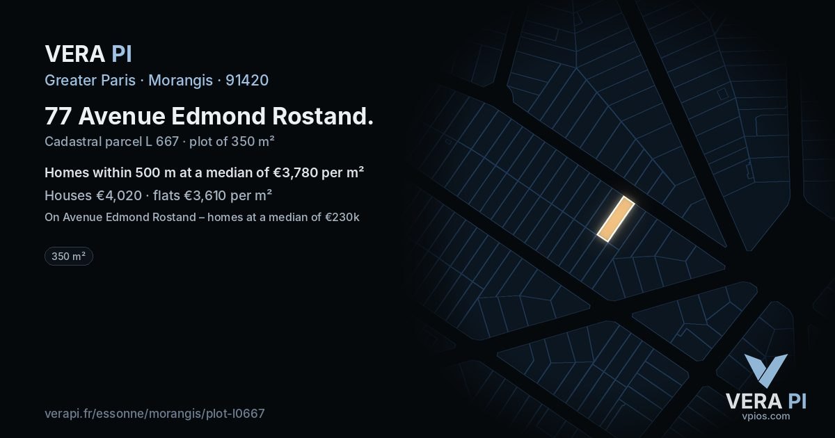 77 Avenue Edmond Rostand, Morangis at night – the plot lit, the parcels around coloured by the prices near them