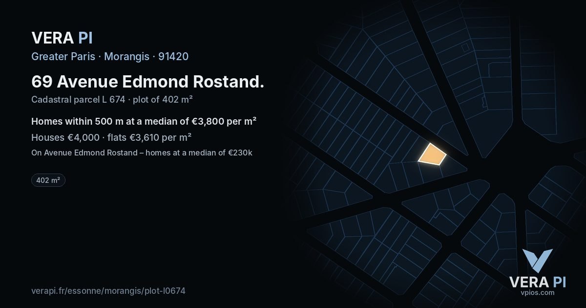 69 Avenue Edmond Rostand, Morangis at night – the plot lit, the parcels around coloured by the prices near them