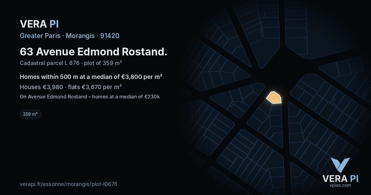 63 Avenue Edmond Rostand, Morangis at night – the plot lit, the parcels around coloured by the prices near them