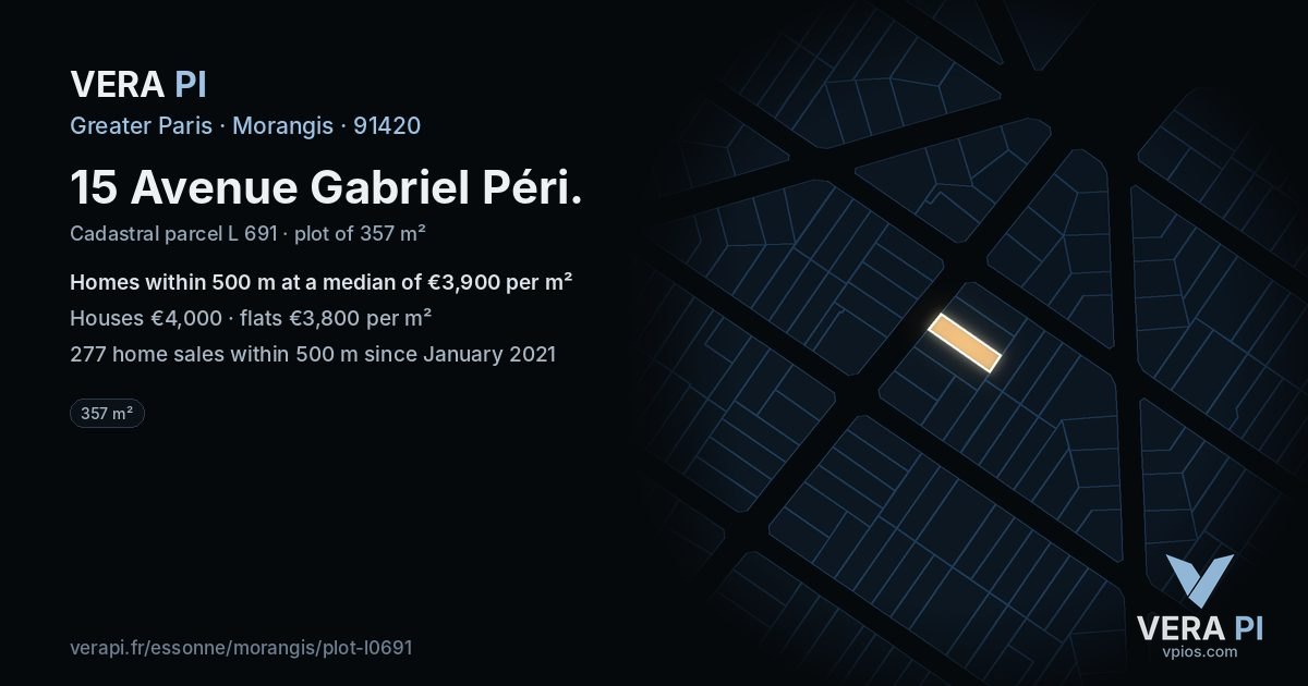 15 Avenue Gabriel Péri, Morangis at night – the plot lit, the parcels around coloured by the prices near them
