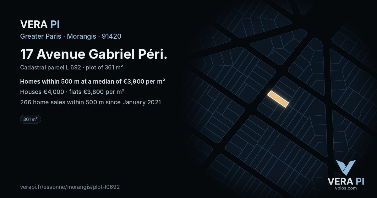 17 Avenue Gabriel Péri, Morangis at night – the plot lit, the parcels around coloured by the prices near them