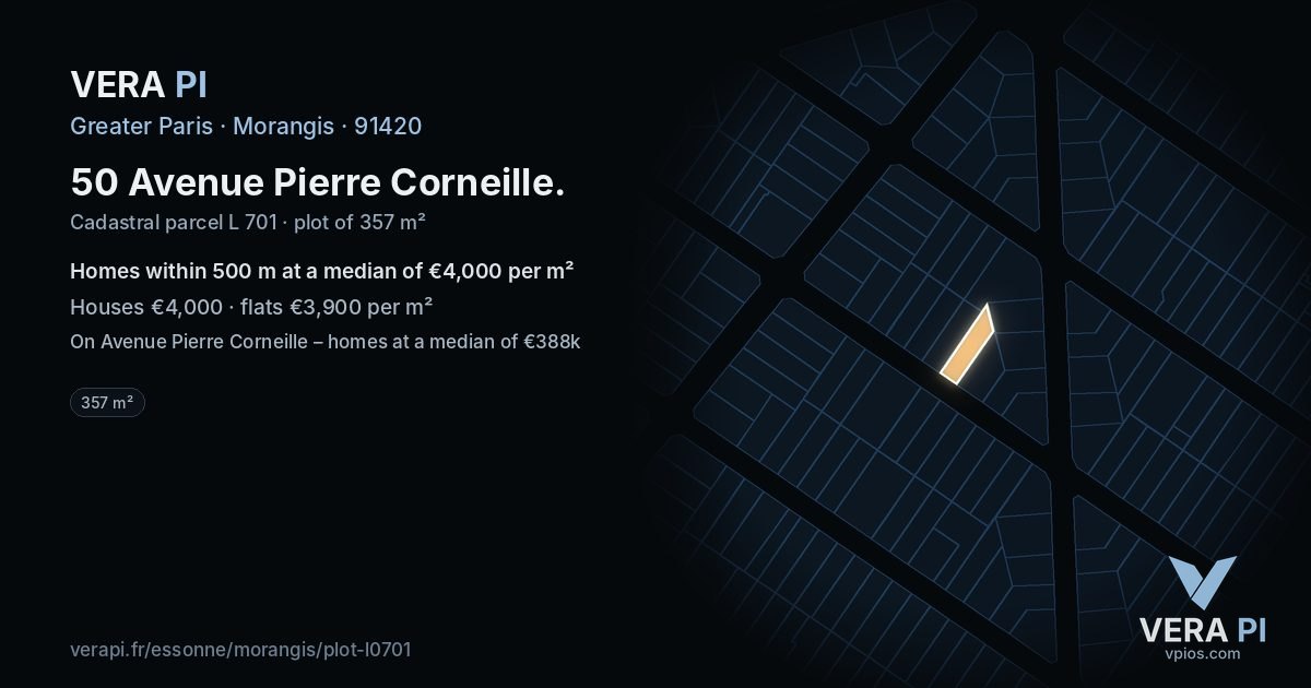 50 Avenue Pierre Corneille, Morangis at night – the plot lit, the parcels around coloured by the prices near them