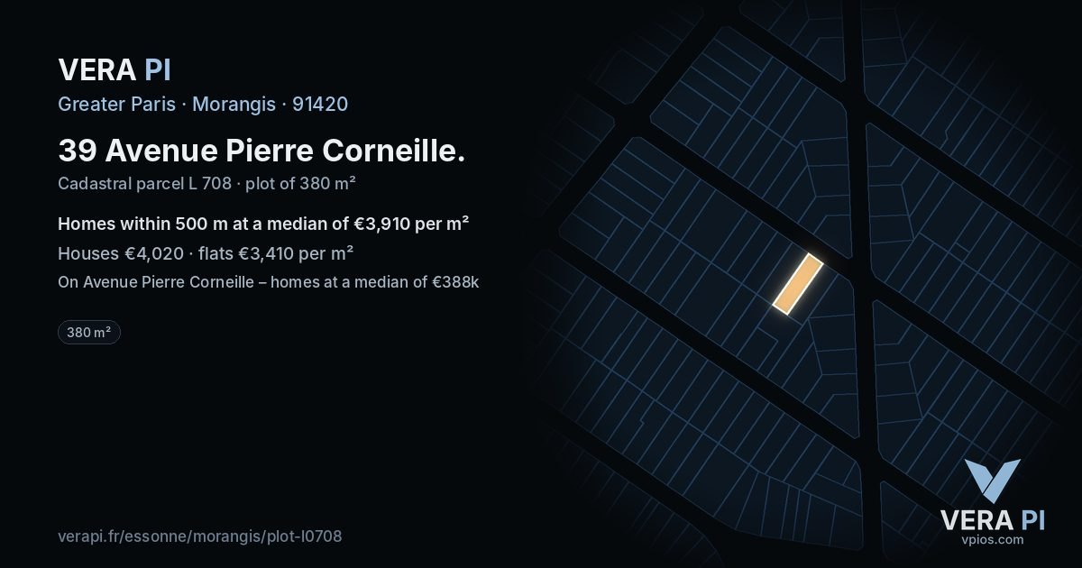 39 Avenue Pierre Corneille, Morangis at night – the plot lit, the parcels around coloured by the prices near them