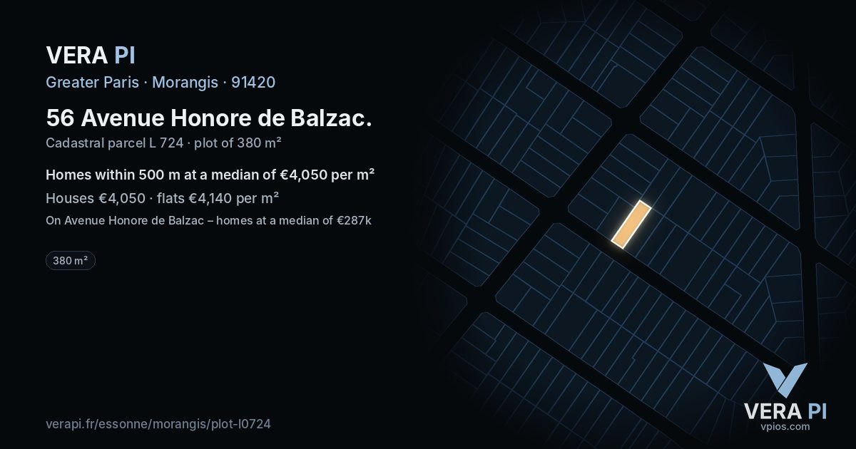 56 Avenue Honore de Balzac, Morangis at night – the plot lit, the parcels around coloured by the prices near them