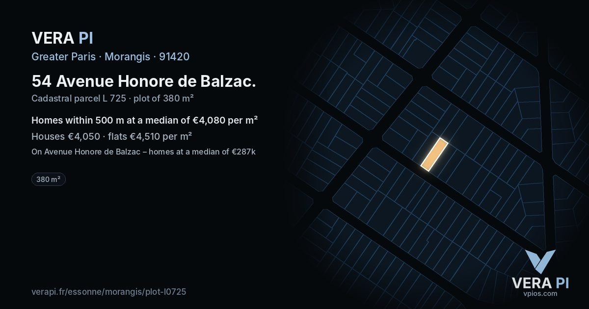 54 Avenue Honore de Balzac, Morangis at night – the plot lit, the parcels around coloured by the prices near them