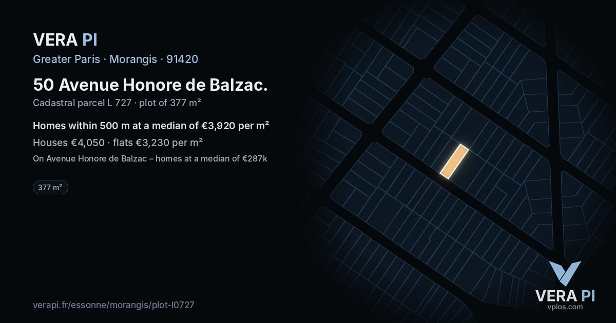 50 Avenue Honore de Balzac, Morangis at night – the plot lit, the parcels around coloured by the prices near them