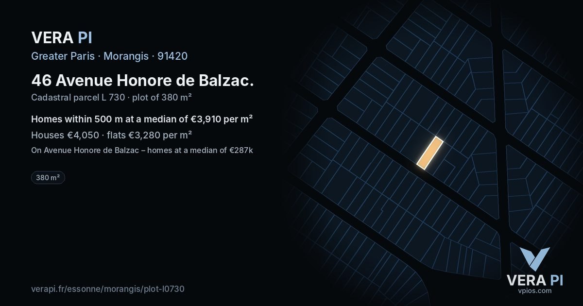 46 Avenue Honore de Balzac, Morangis at night – the plot lit, the parcels around coloured by the prices near them