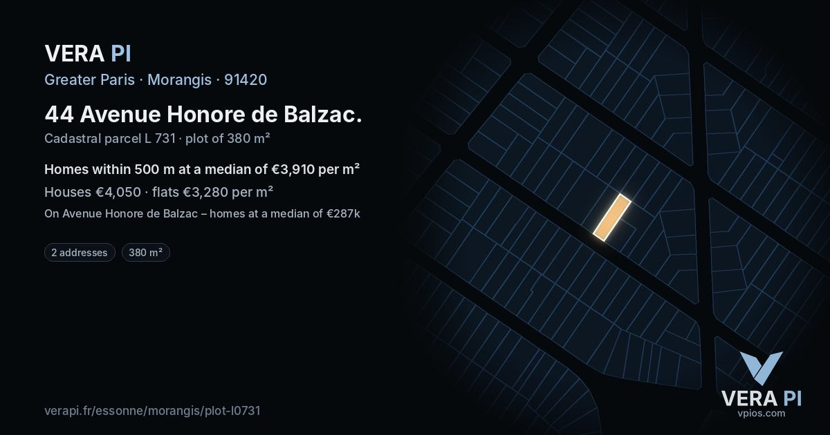 44 Avenue Honore de Balzac, Morangis at night – the plot lit, the parcels around coloured by the prices near them