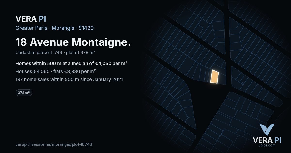 18 Avenue Montaigne, Morangis at night – the plot lit, the parcels around coloured by the prices near them
