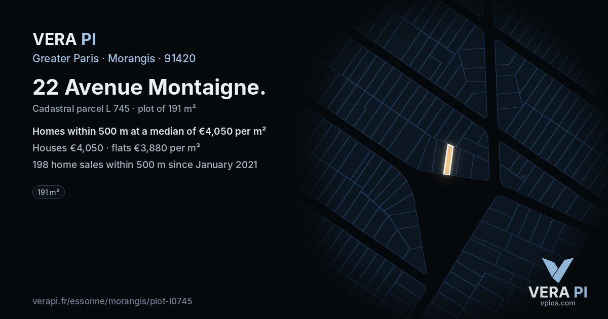 22 Avenue Montaigne, Morangis at night – the plot lit, the parcels around coloured by the prices near them