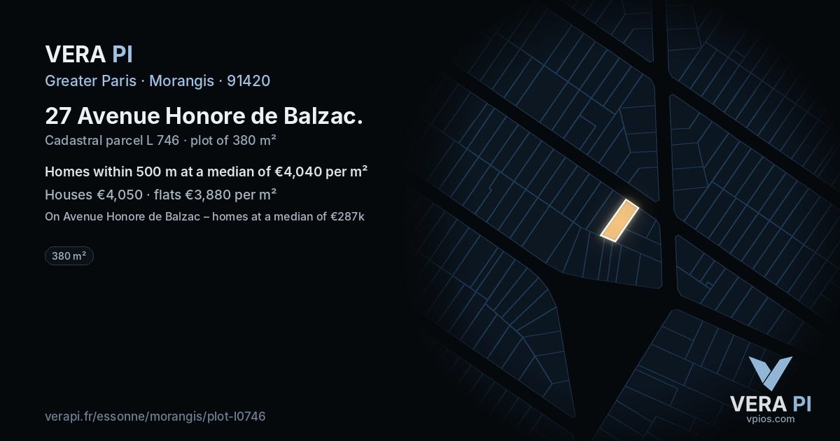 27 Avenue Honore de Balzac, Morangis at night – the plot lit, the parcels around coloured by the prices near them