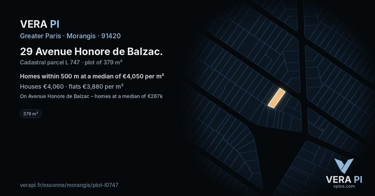 29 Avenue Honore de Balzac, Morangis at night – the plot lit, the parcels around coloured by the prices near them