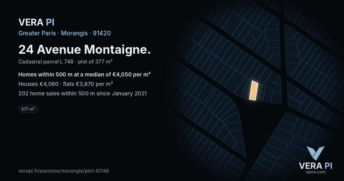 24 Avenue Montaigne, Morangis at night – the plot lit, the parcels around coloured by the prices near them