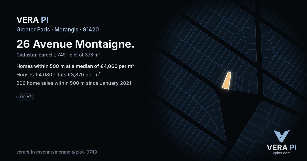 26 Avenue Montaigne, Morangis at night – the plot lit, the parcels around coloured by the prices near them