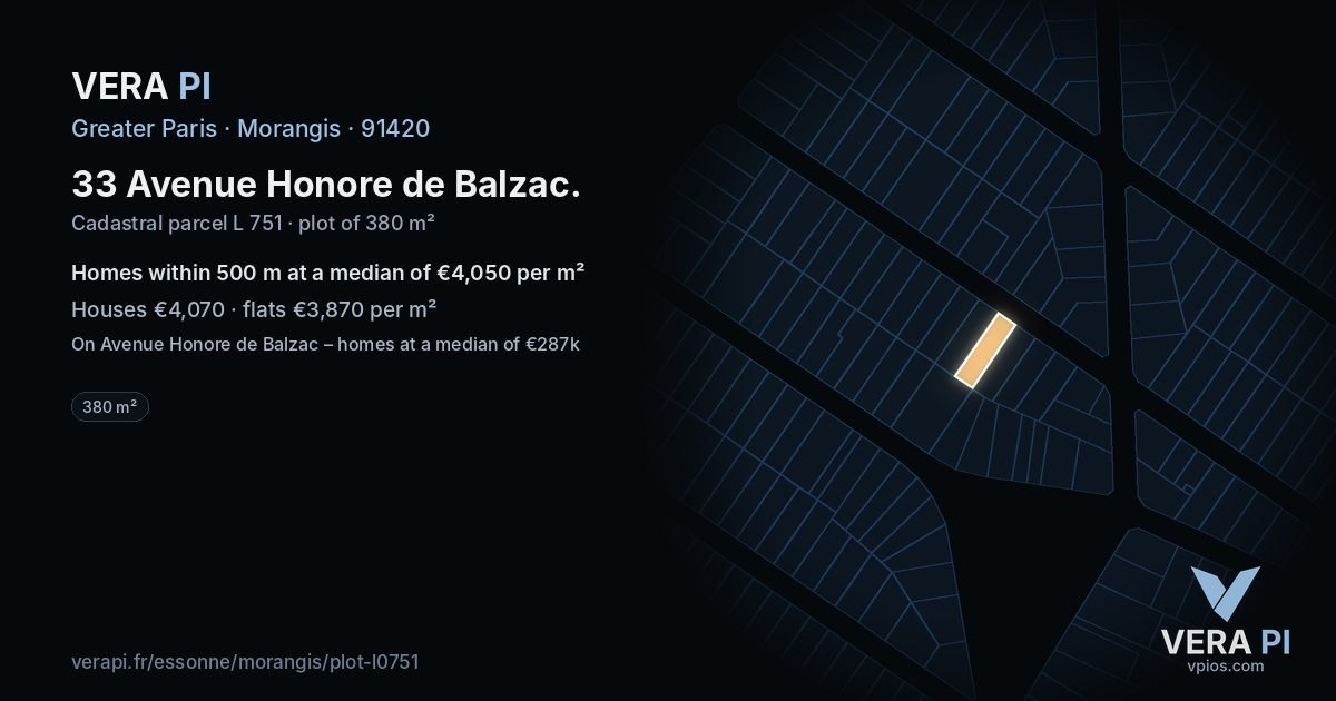 33 Avenue Honore de Balzac, Morangis at night – the plot lit, the parcels around coloured by the prices near them