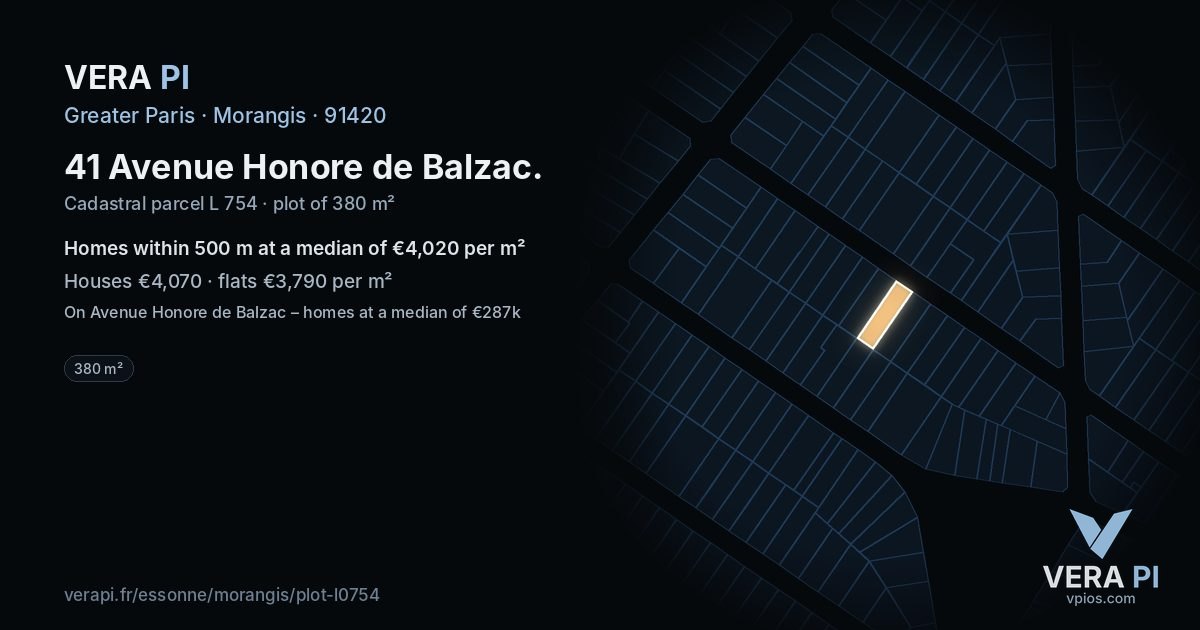41 Avenue Honore de Balzac, Morangis at night – the plot lit, the parcels around coloured by the prices near them