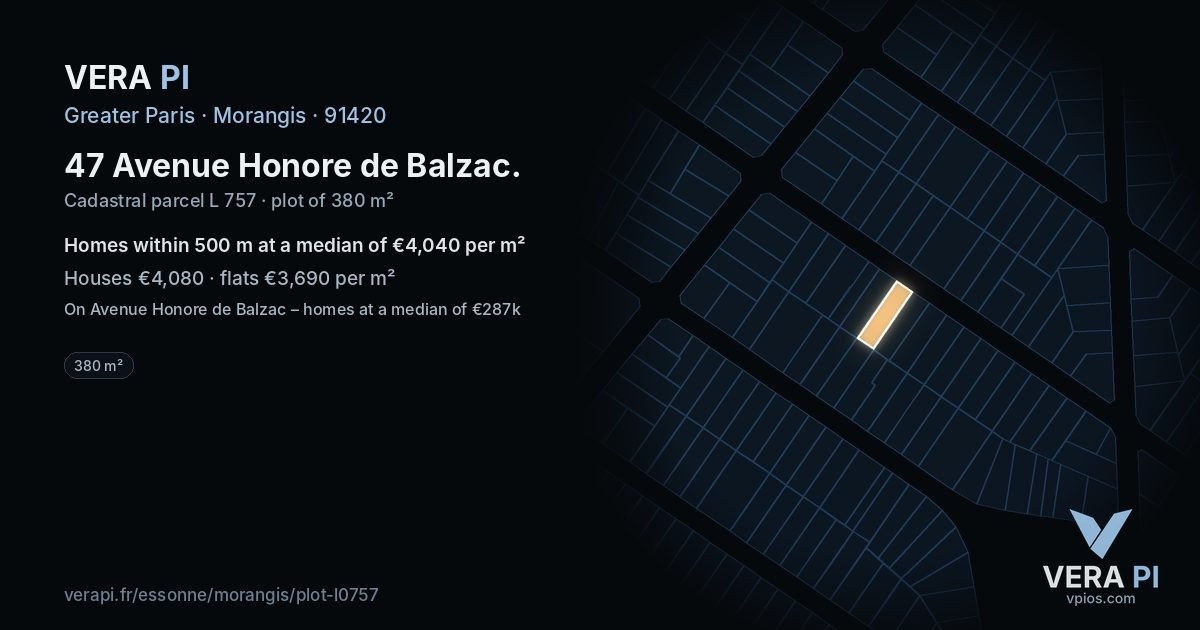 47 Avenue Honore de Balzac, Morangis at night – the plot lit, the parcels around coloured by the prices near them
