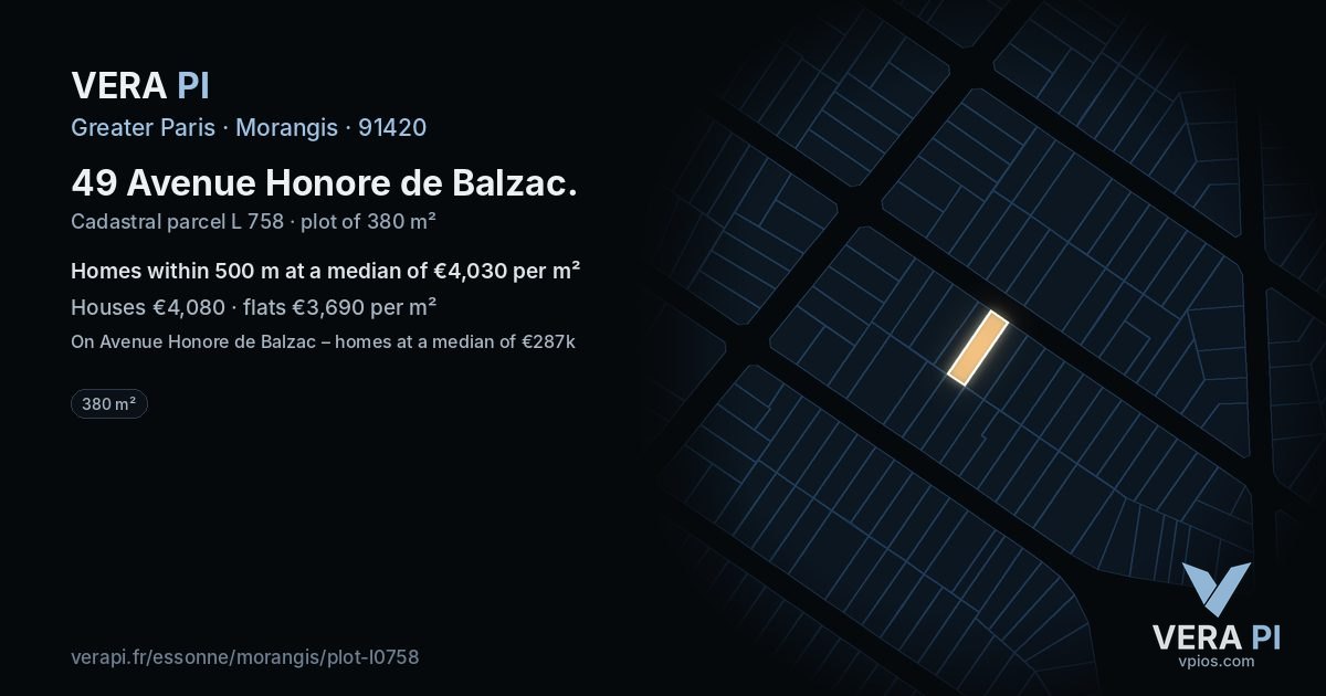 49 Avenue Honore de Balzac, Morangis at night – the plot lit, the parcels around coloured by the prices near them