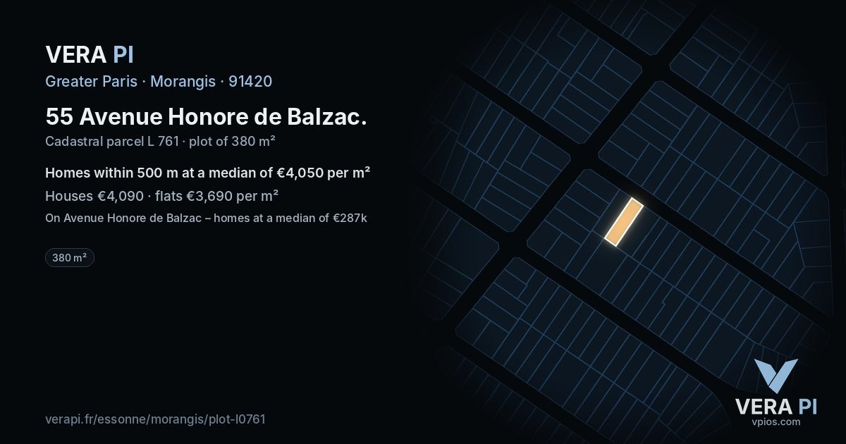 55 Avenue Honore de Balzac, Morangis at night – the plot lit, the parcels around coloured by the prices near them