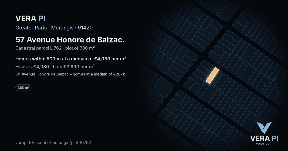 57 Avenue Honore de Balzac, Morangis at night – the plot lit, the parcels around coloured by the prices near them