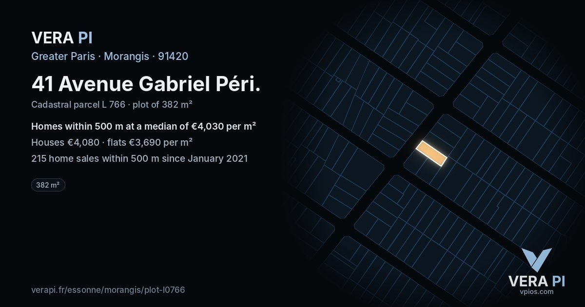 41 Avenue Gabriel Péri, Morangis at night – the plot lit, the parcels around coloured by the prices near them