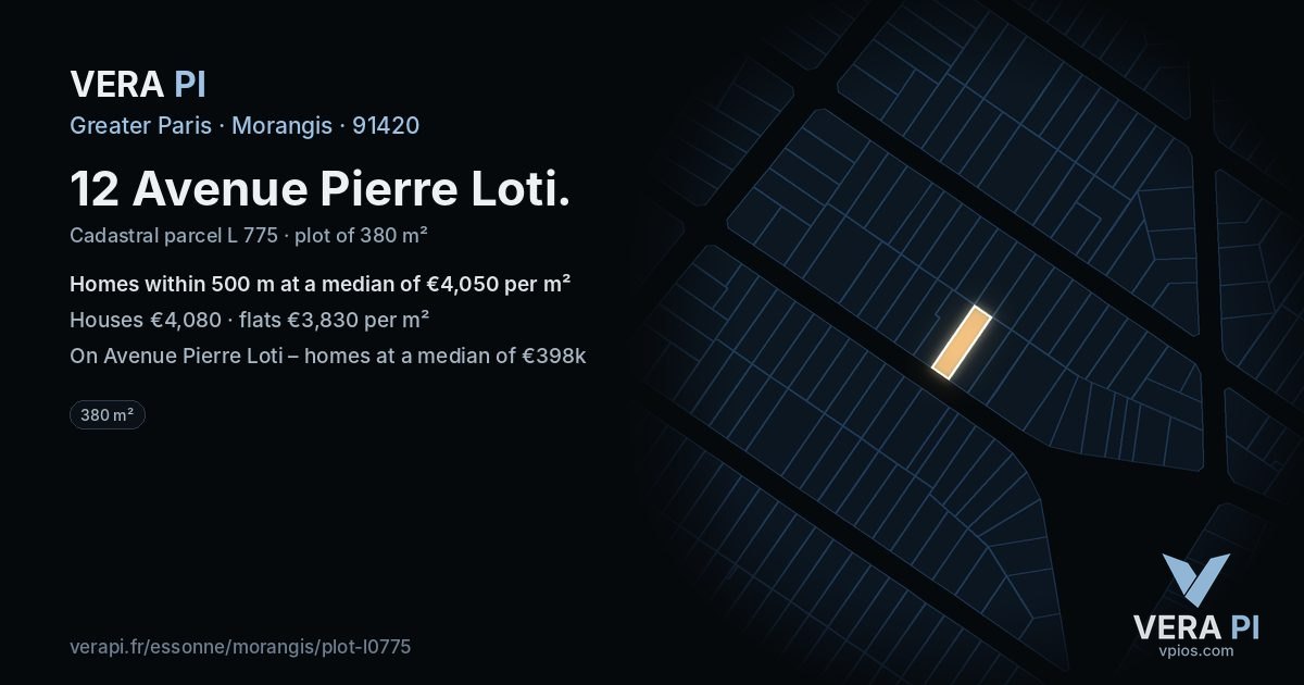 12 Avenue Pierre Loti, Morangis at night – the plot lit, the parcels around coloured by the prices near them