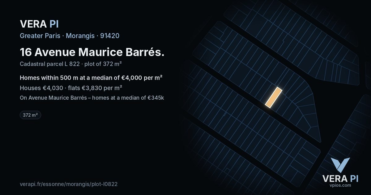 16 Avenue Maurice Barrés, Morangis at night – the plot lit, the parcels around coloured by the prices near them