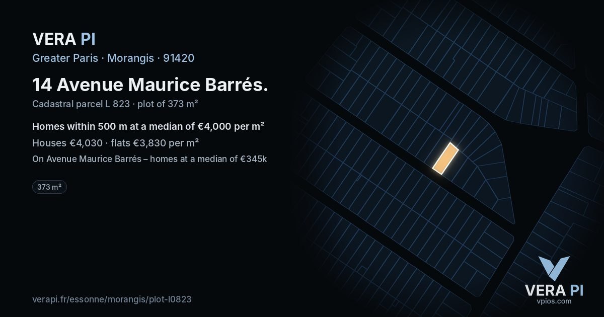 14 Avenue Maurice Barrés, Morangis at night – the plot lit, the parcels around coloured by the prices near them