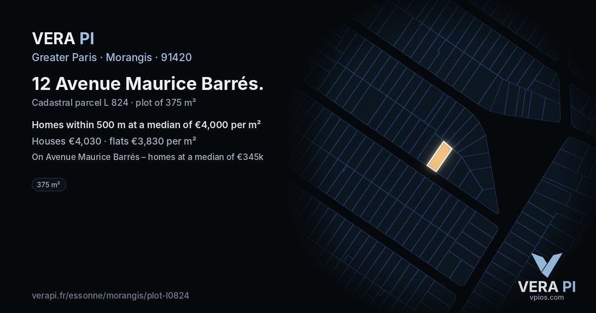 12 Avenue Maurice Barrés, Morangis at night – the plot lit, the parcels around coloured by the prices near them