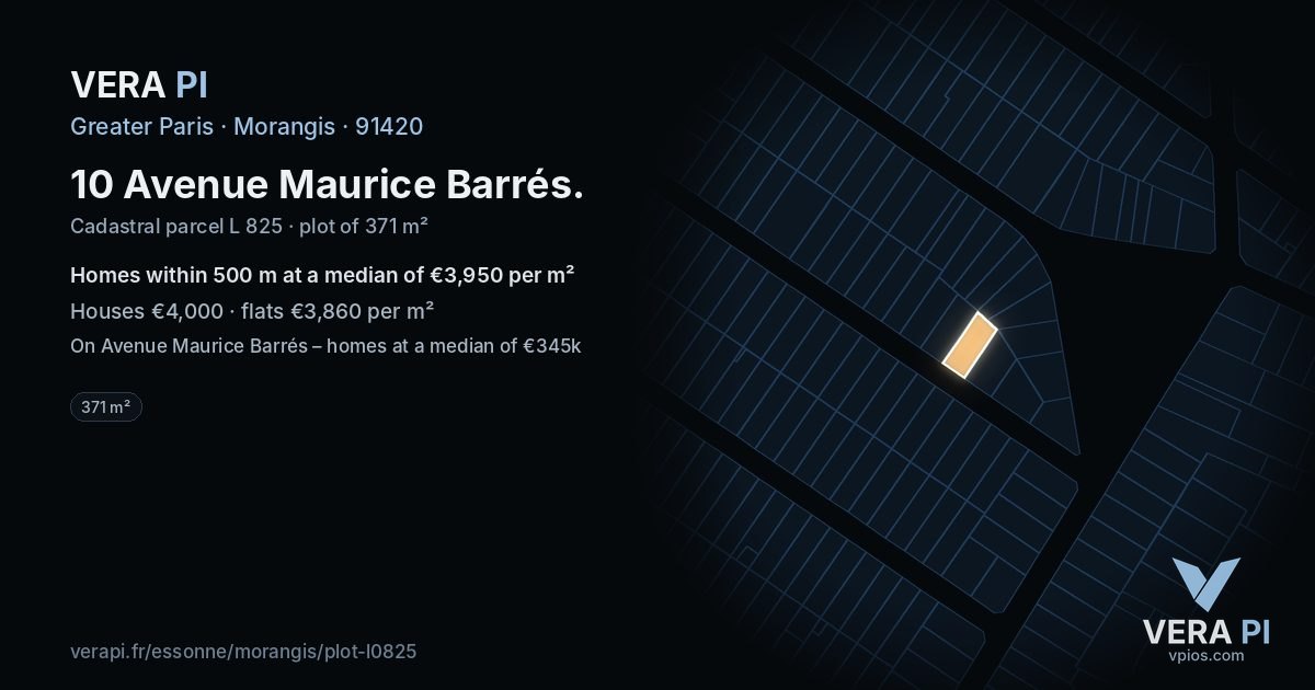 10 Avenue Maurice Barrés, Morangis at night – the plot lit, the parcels around coloured by the prices near them