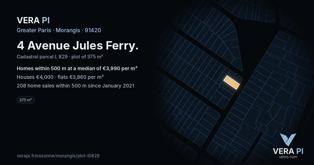 4 Avenue Jules Ferry, Morangis at night – the plot lit, the parcels around coloured by the prices near them