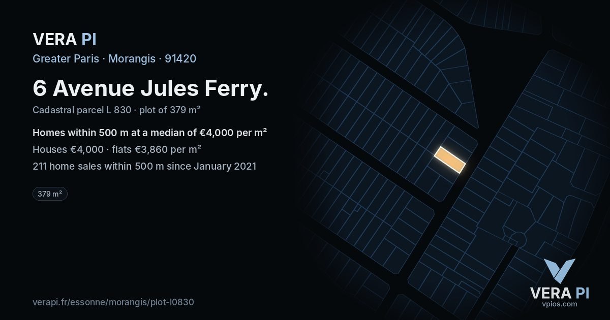 6 Avenue Jules Ferry, Morangis at night – the plot lit, the parcels around coloured by the prices near them
