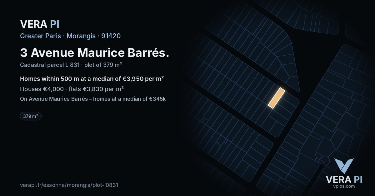 3 Avenue Maurice Barrés, Morangis at night – the plot lit, the parcels around coloured by the prices near them