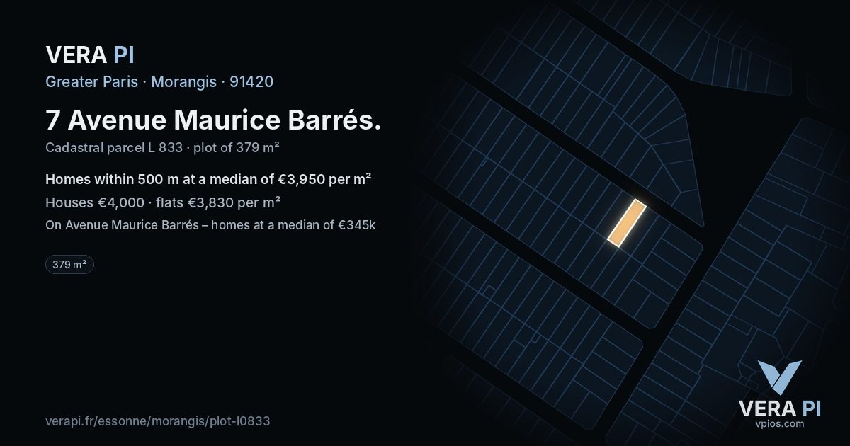 7 Avenue Maurice Barrés, Morangis at night – the plot lit, the parcels around coloured by the prices near them