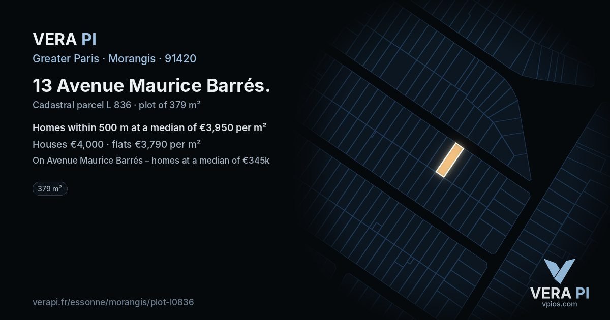 13 Avenue Maurice Barrés, Morangis at night – the plot lit, the parcels around coloured by the prices near them