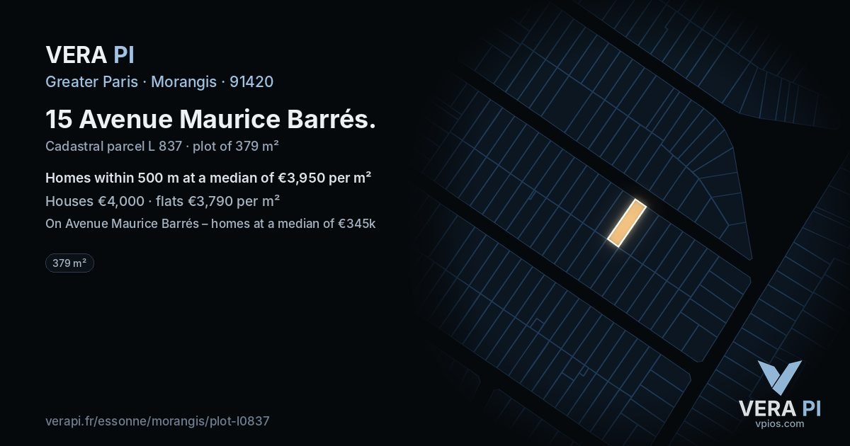 15 Avenue Maurice Barrés, Morangis at night – the plot lit, the parcels around coloured by the prices near them