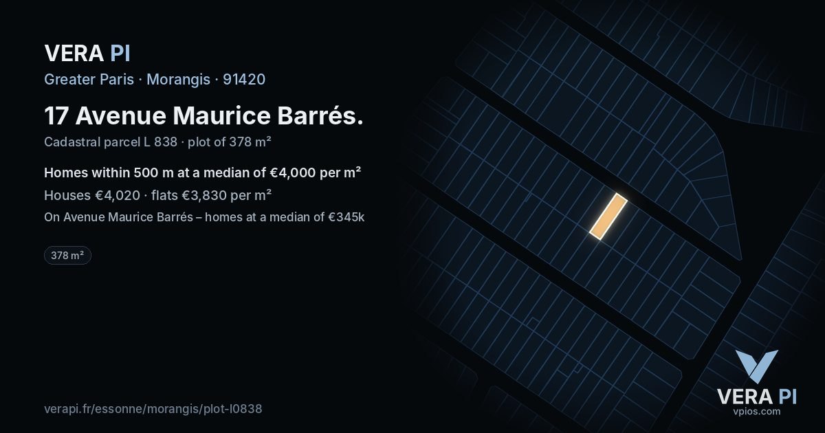 17 Avenue Maurice Barrés, Morangis at night – the plot lit, the parcels around coloured by the prices near them