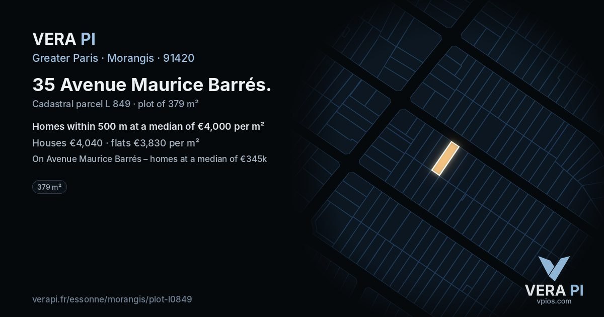 35 Avenue Maurice Barrés, Morangis at night – the plot lit, the parcels around coloured by the prices near them