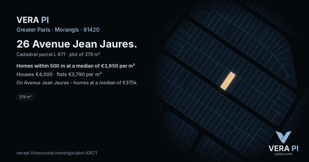 26 Avenue Jean Jaures, Morangis at night – the plot lit, the parcels around coloured by the prices near them