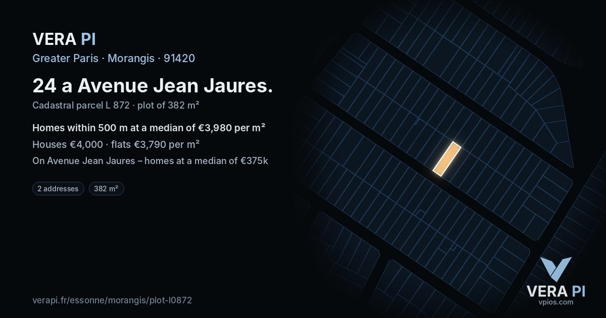 24 a Avenue Jean Jaures, Morangis at night – the plot lit, the parcels around coloured by the prices near them