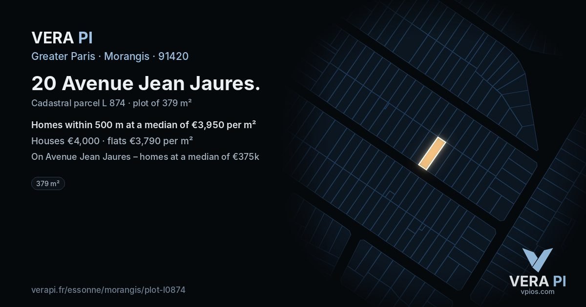 20 Avenue Jean Jaures, Morangis at night – the plot lit, the parcels around coloured by the prices near them