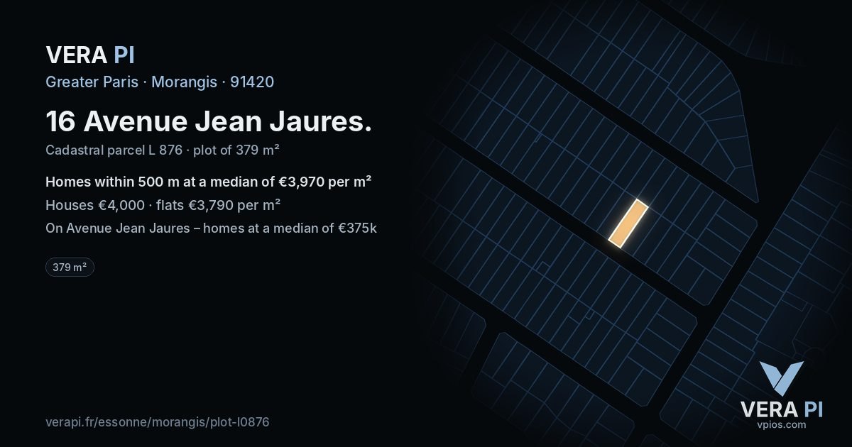 16 Avenue Jean Jaures, Morangis at night – the plot lit, the parcels around coloured by the prices near them